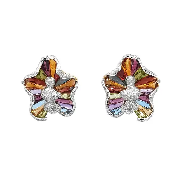 Gold Earrings Semi precious stones and Diamonds