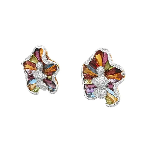 Gold Earrings Semi precious stones and Diamonds