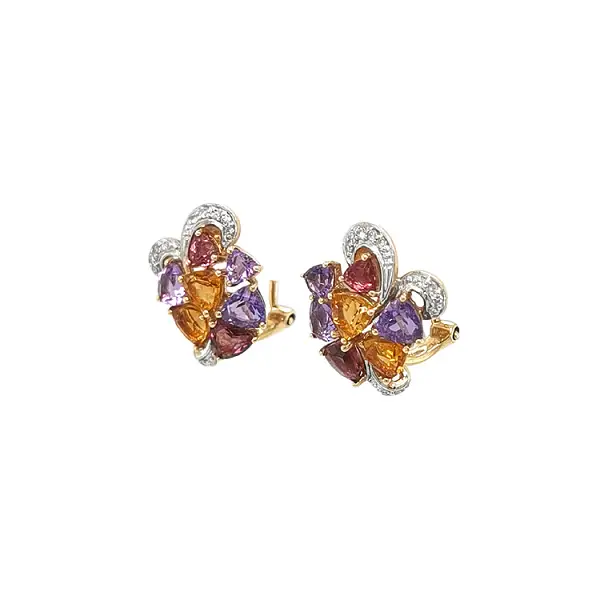Gold Earrings Semi precious stones and Diamonds