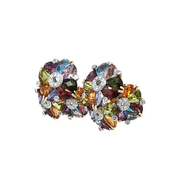 Gold Earrings Semi precious stones and Diamonds