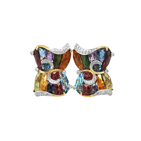 Gold Earrings Semi precious stones and Diamonds