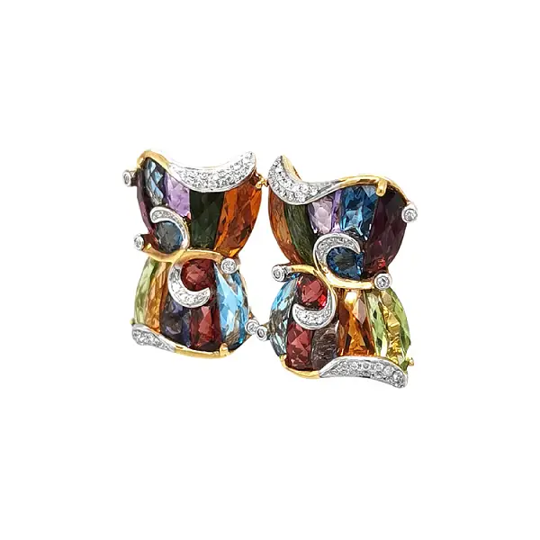 Gold Earrings Semi precious stones and Diamonds