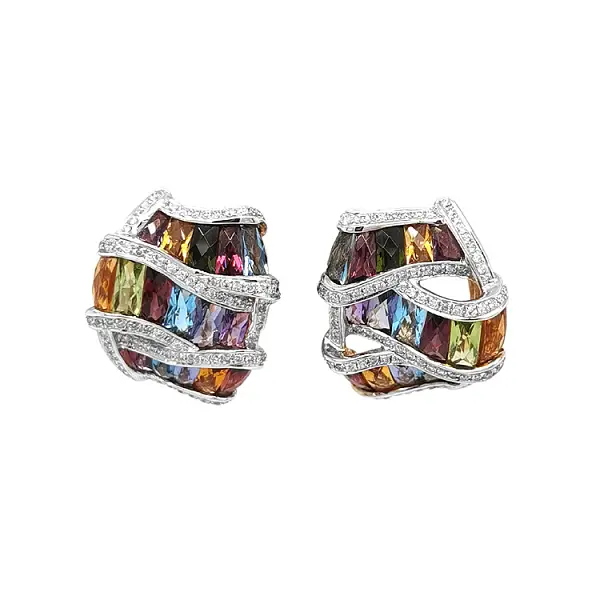 Gold Earrings Semi precious stones and Diamonds