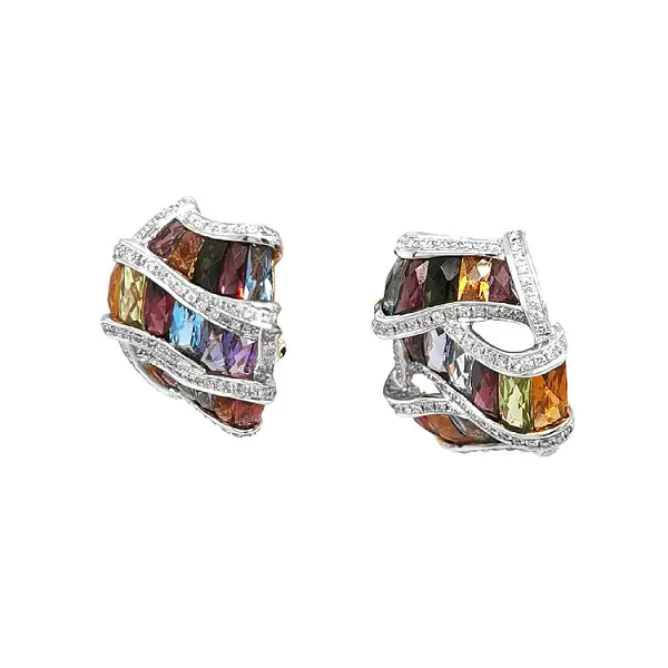 Gold Earrings Semi precious stones and Diamonds