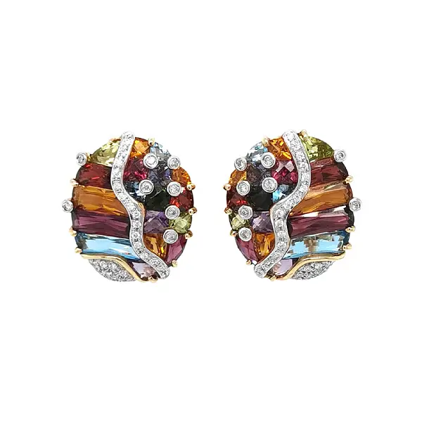 Gold Earrings Semi precious stones and Diamonds
