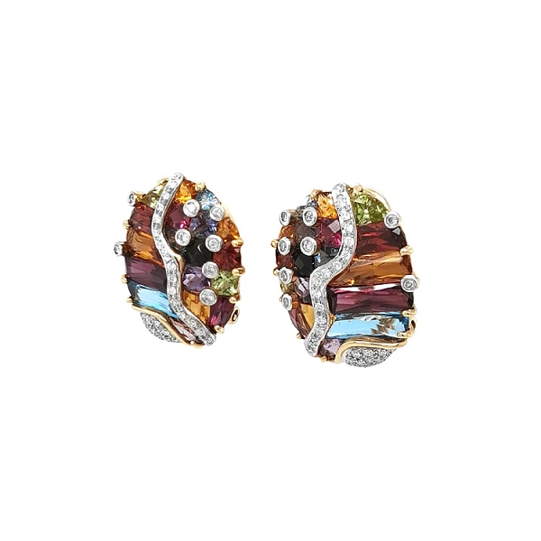 Gold Earrings Semi precious stones and Diamonds