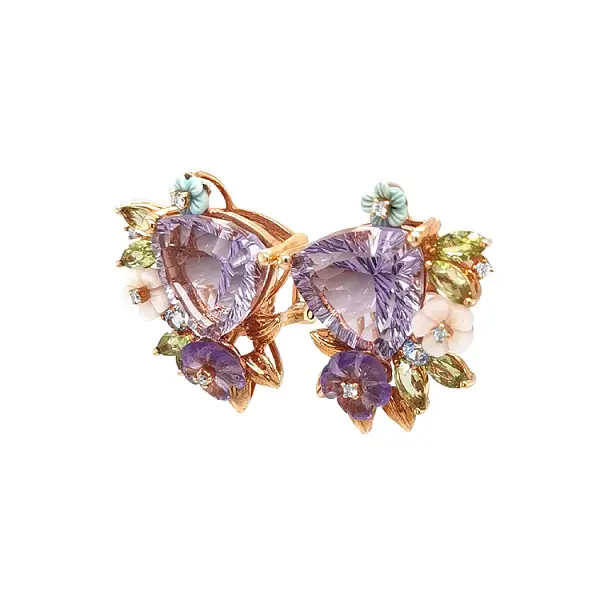 Gold Earrings Semi precious stones and Diamonds