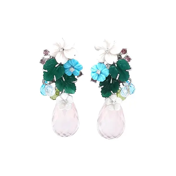 Gold Earrings Semi precious stones and Diamonds