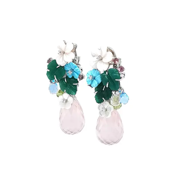 Gold Earrings Semi precious stones and Diamonds