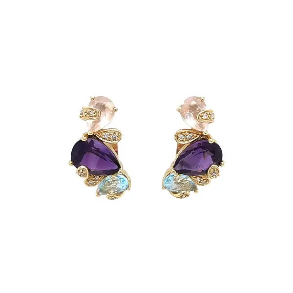 Gold Earrings Semi precious stones and Diamonds