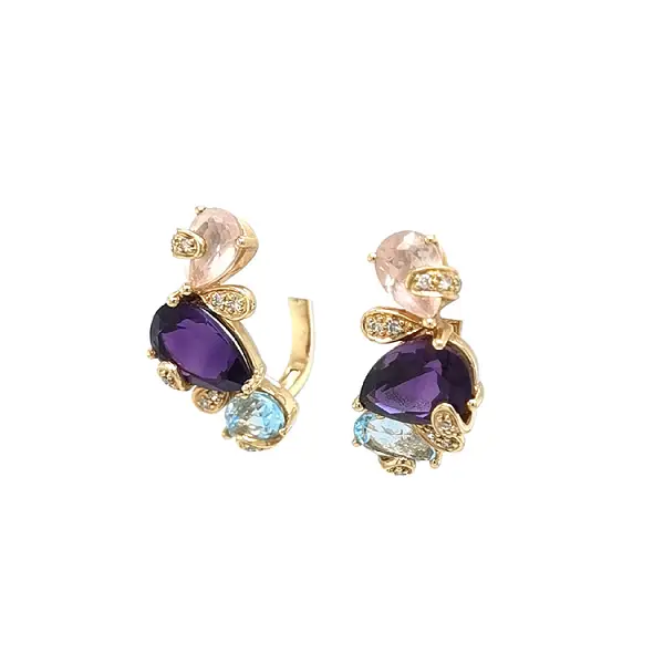 Gold Earrings Semi precious stones and Diamonds
