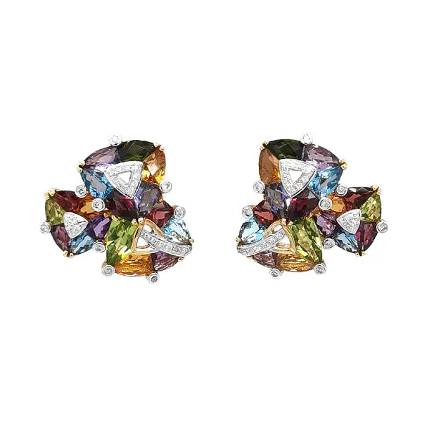 Gold Earrings Semi precious stones and Diamonds