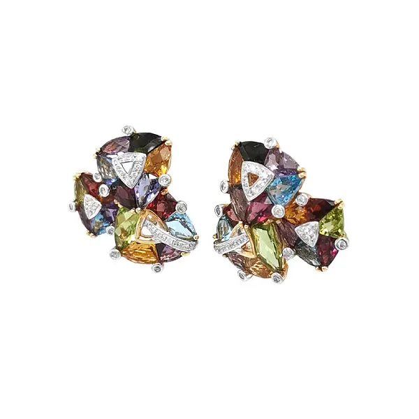 Gold Earrings Semi precious stones and Diamonds