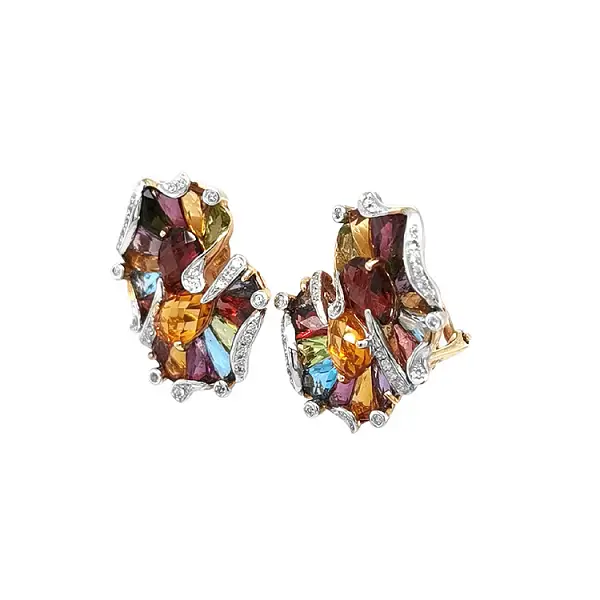 Gold Earrings Semi precious stones and Diamonds