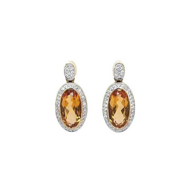 Gold Earrings Citrine and Diamonds