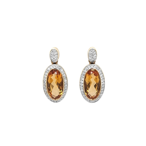 Gold Earrings Citrine and Diamonds