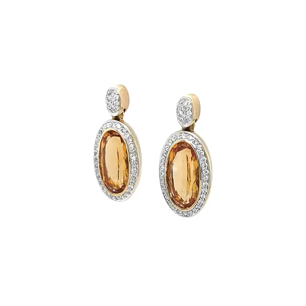 Gold Earrings Citrine and Diamonds