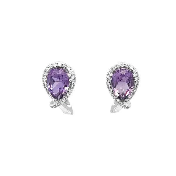 Gold Earrings Amethysts and Diamonds
