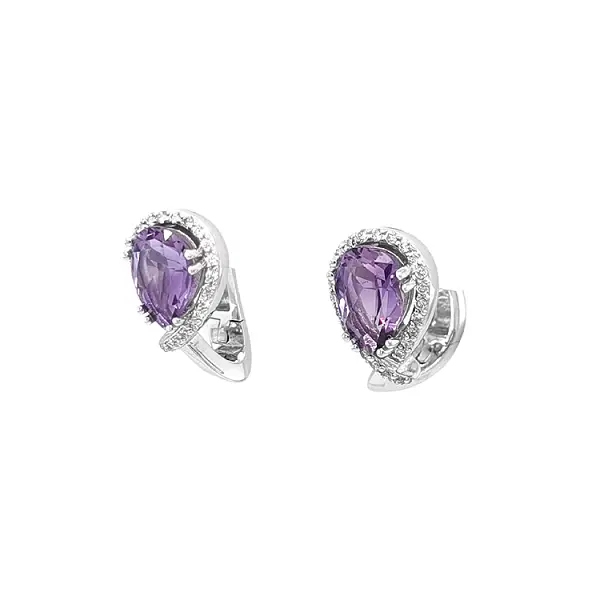 Gold Earrings Amethysts and Diamonds