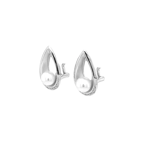 Gold Earrings Natural Pearls and Diamonds