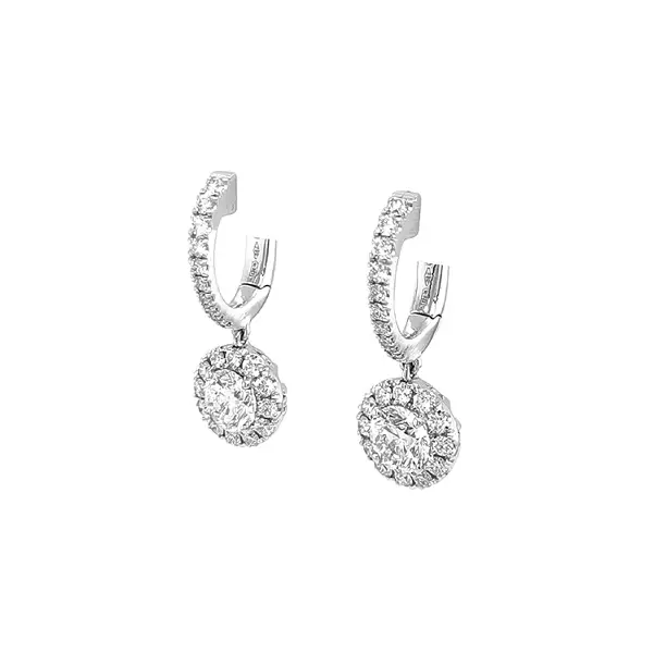 Gold dangle earrings with diamonds