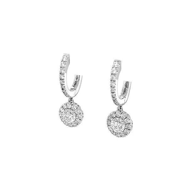 Gold dangle earrings with diamonds