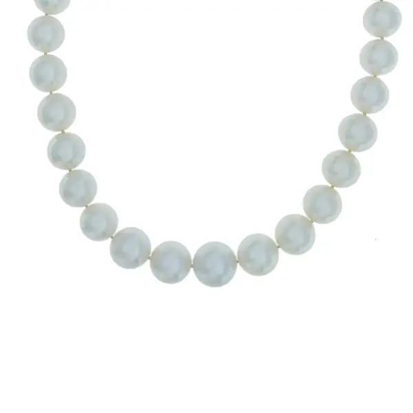 Gold Necklace made of Real White Sea Pearls and Diamonds