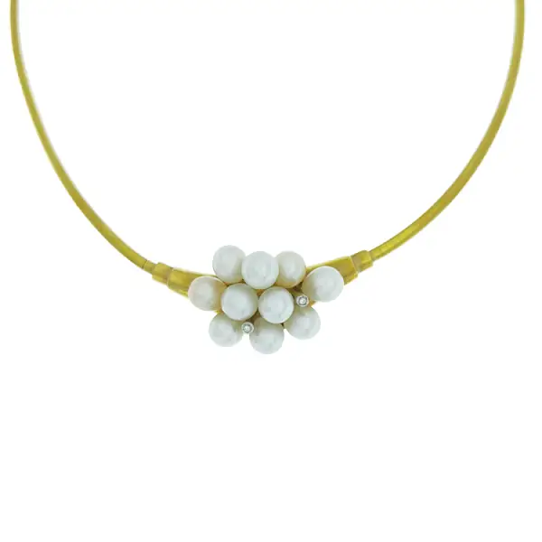 Gold Necklace Natural Pearls and Diamonds