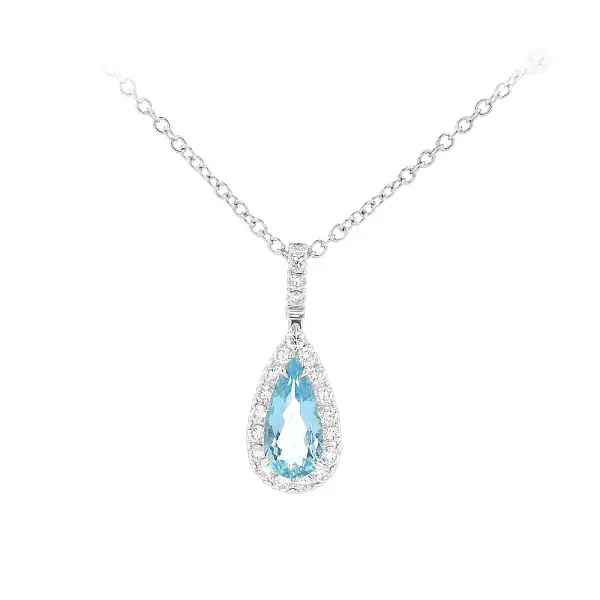 Luxury Jewellery with Aquamarine in Drop Shape and Damant Halo