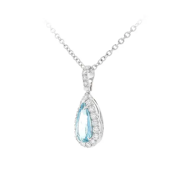 Luxury Jewellery with Aquamarine in Drop Shape and Damant Halo