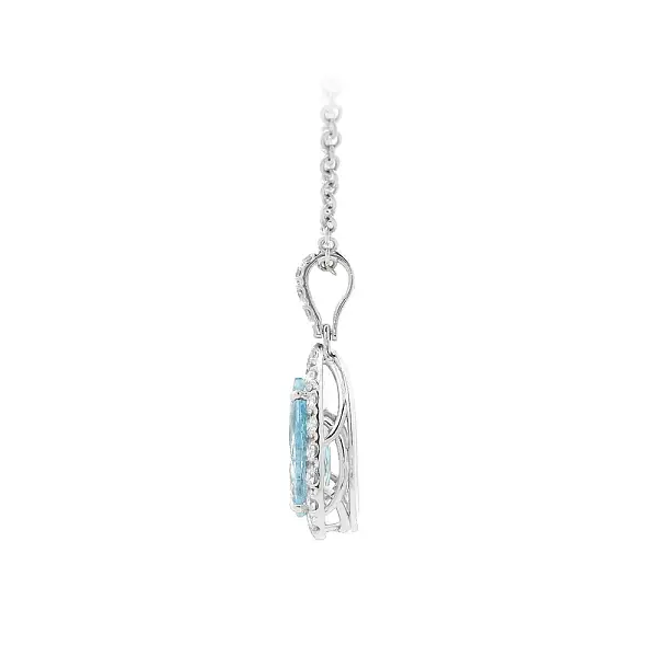 Luxury Jewellery with Aquamarine in Drop Shape and Damant Halo