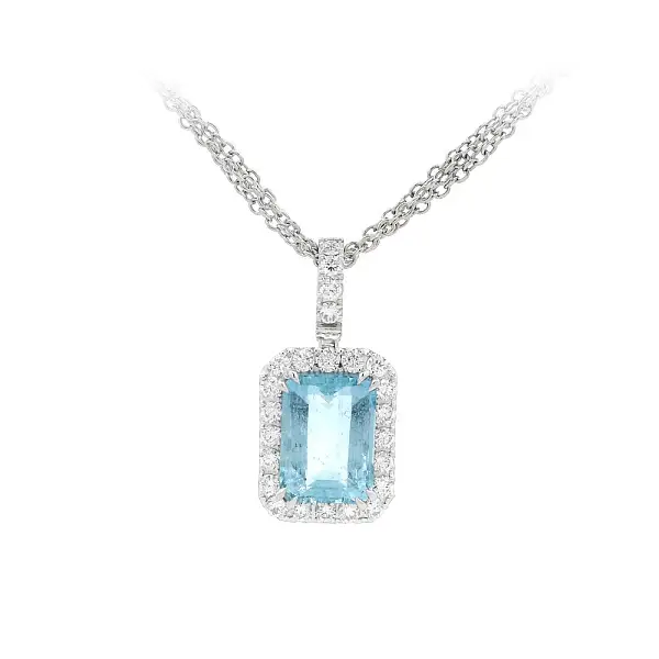 Elegant White Gold Necklace with Aquamarine and Diamonds