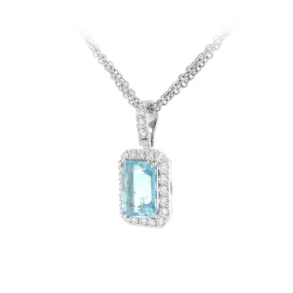 Elegant White Gold Necklace with Aquamarine and Diamonds