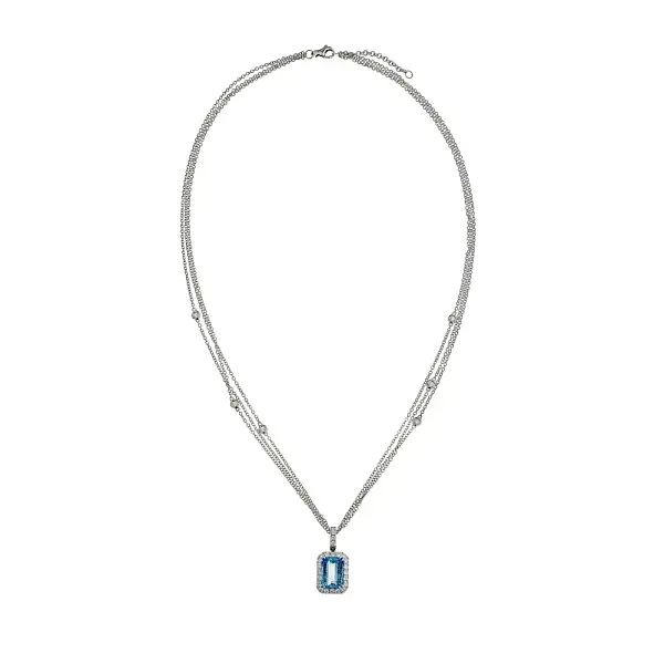 Elegant White Gold Necklace with Aquamarine and Diamonds