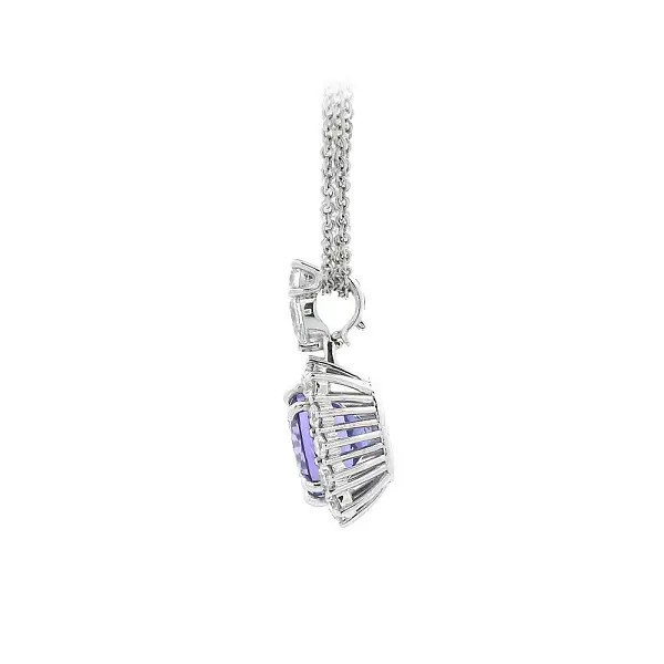 Necklace with Tanzanite in Halo Design Surrounded by Diamonds