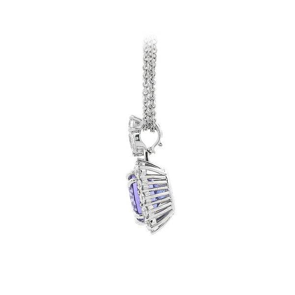 Necklace with Tanzanite in Halo Design Surrounded by Diamonds