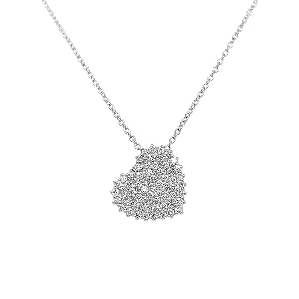 Gold Pendant in Heart Shape in White Gold with Diamonds