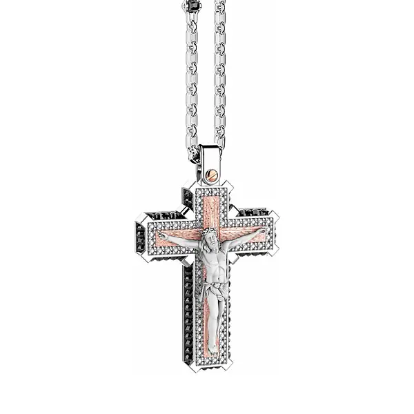 Gold Pendant Cross Zancan Black Magic Chic EC809BR