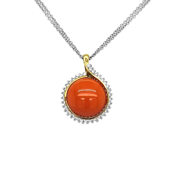 Gold Pendant with Coral and Diamonds