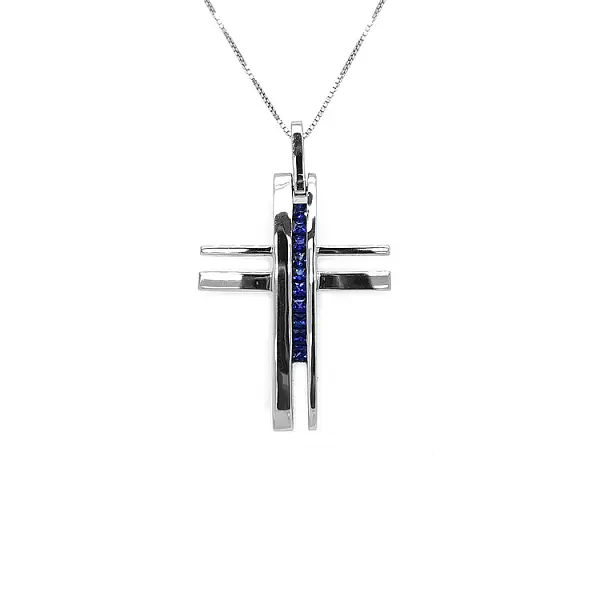 Gold Pendant Cross with Sapphires