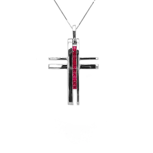 Gold Pendant Cross with Rubies