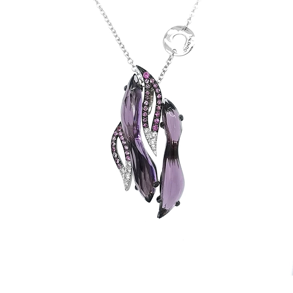 Gold Pendant with Amethysts, Pink Sapphires and Diamonds