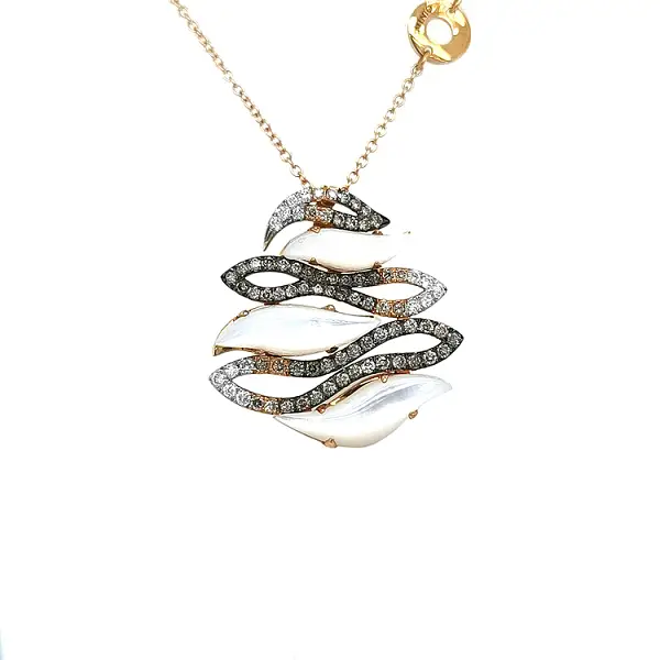 Gold Pendant with Pearl and Colored Diamonds