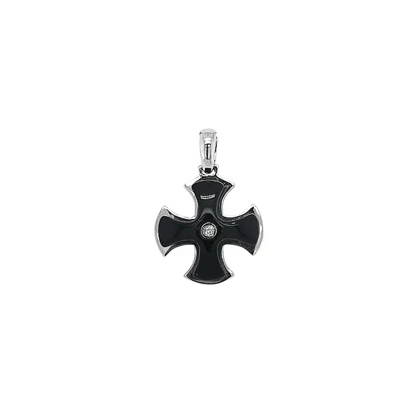 Gold Pendant Cross with Onyx