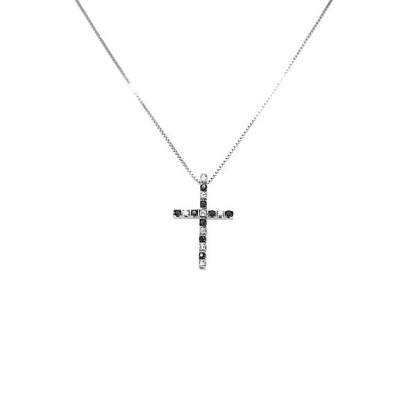 Gold Pendant Cross with Black and White Diamonds
