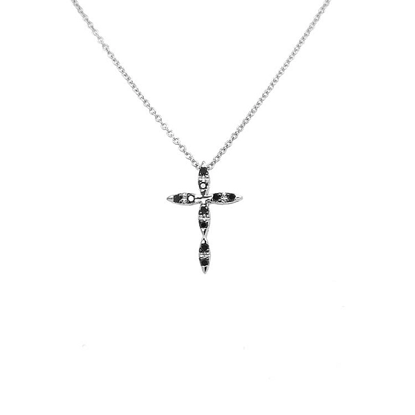 Gold Pendant Cross with Black Diamonds