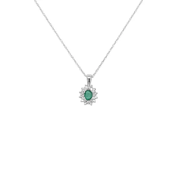Emerald pendant with white gold diamonds