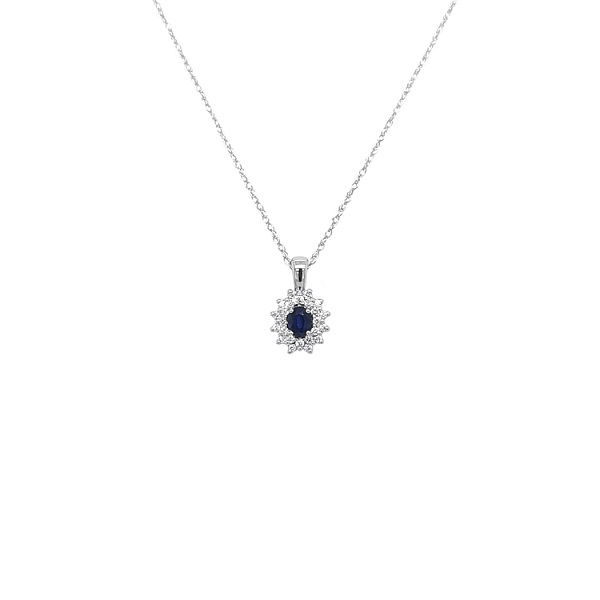 Gold pendant with sapphire and diamonds