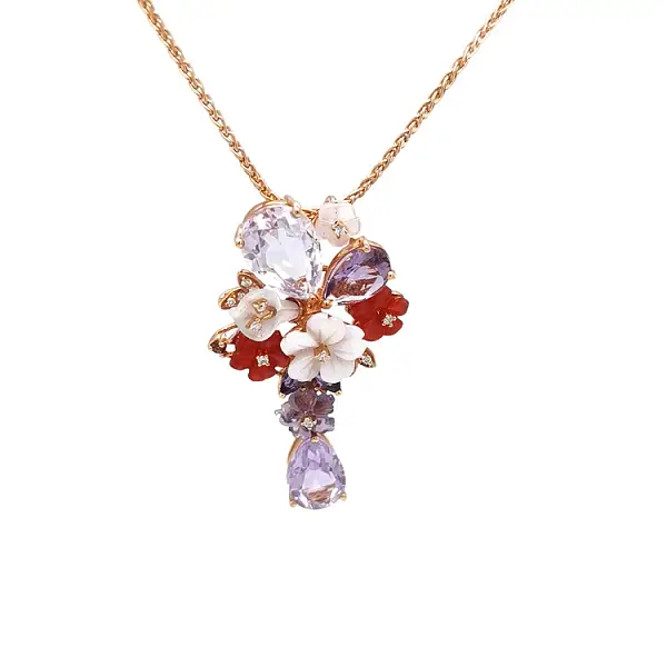 Gold Pendant Semi precious stones and Diamonds
