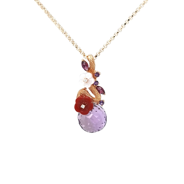 Gold Pendant Semi precious stones and Diamonds